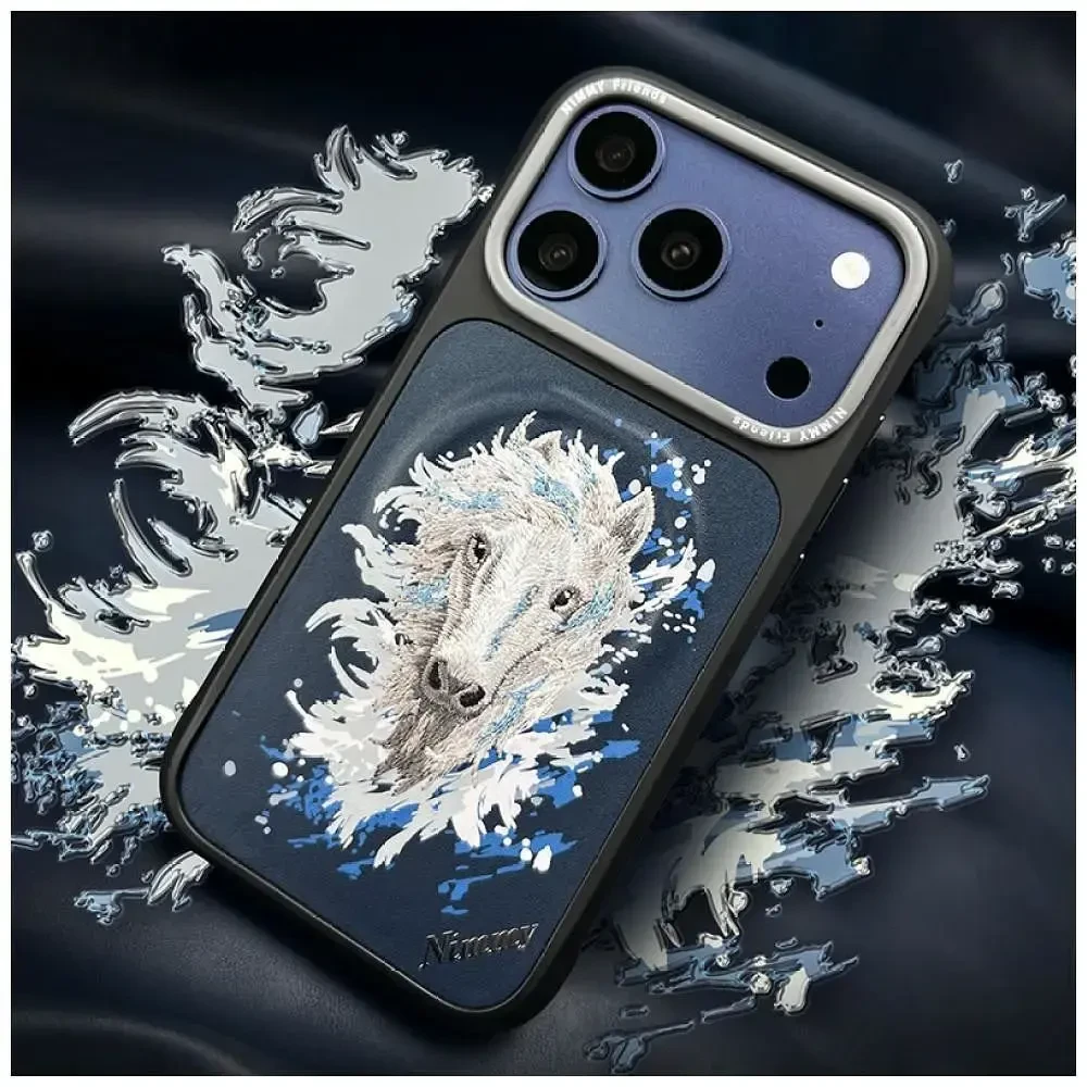 NIMMY dėklas HORSE, suderinamas su MagSafe, skirtas IPHONE 18 Pro Max/17 Pro Max, tamsiai mėlynas
