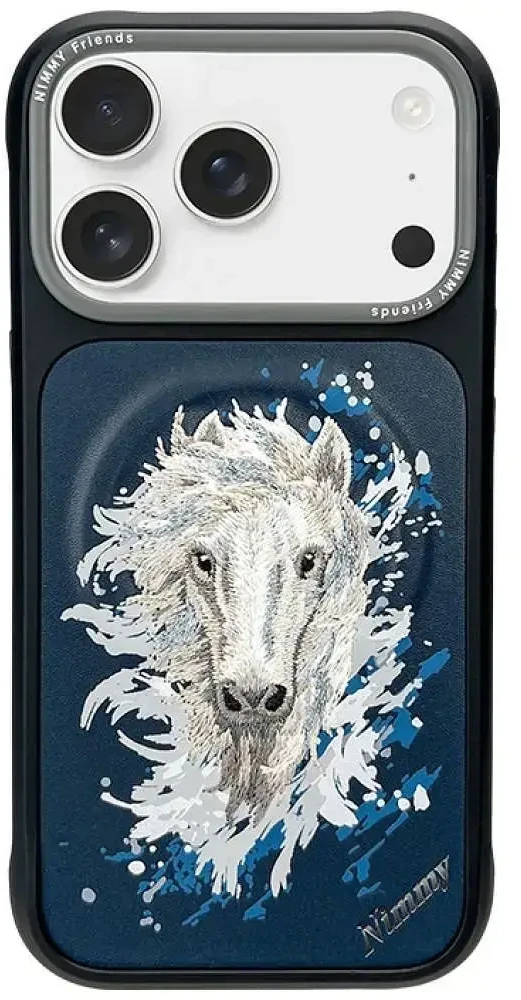 NIMMY dėklas HORSE, suderinamas su MagSafe, skirtas IPHONE 18 Pro Max/17 Pro Max, tamsiai mėlynas