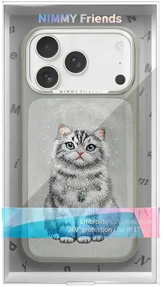 NIMMY dėklas LUCKY FASHION CAT suderinamas su MagSafe, skirtas IPHONE 18 Pro Max/17 Pro Max, pilkas
