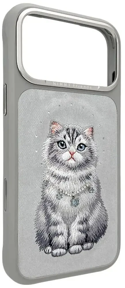 NIMMY dėklas LUCKY FASHION CAT, suderinamas su MagSafe, skirtas IPHONE 18 Pro/17 Pro, pilkas