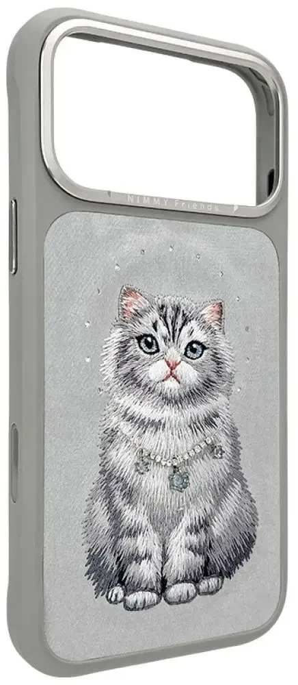NIMMY dėklas LUCKY FASHION CAT suderinamas su MagSafe, skirtas IPHONE 18 Pro Max/17 Pro Max, pilkas