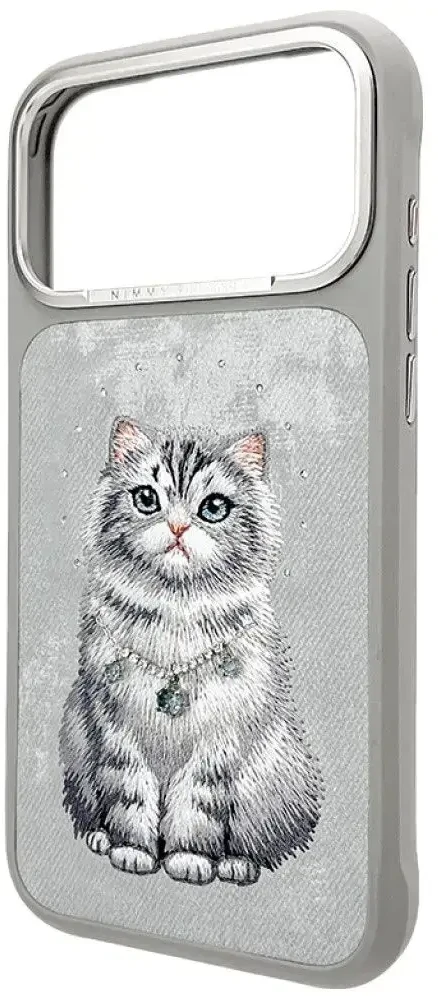 NIMMY dėklas LUCKY FASHION CAT, suderinamas su MagSafe, skirtas IPHONE 18 Pro/17 Pro, pilkas