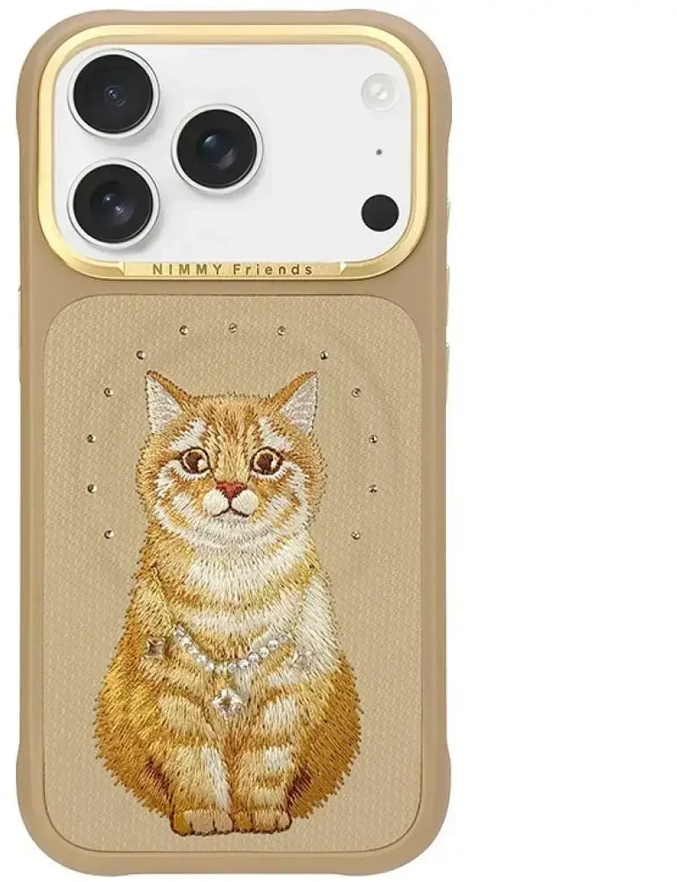 NIMMY dėklas LUCKY FASHION CAT, suderinamas su MagSafe, skirtas IPHONE 18 Pro Max/17 Pro Max, rudas