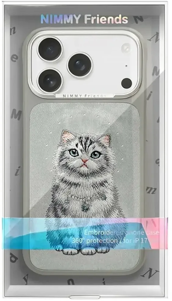 NIMMY dėklas LUCKY FASHION CAT, suderinamas su MagSafe, skirtas IPHONE 18 Pro/17 Pro, pilkas