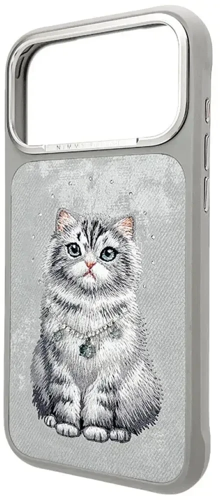 NIMMY dėklas LUCKY FASHION CAT suderinamas su MagSafe, skirtas IPHONE 18 Pro Max/17 Pro Max, pilkas
