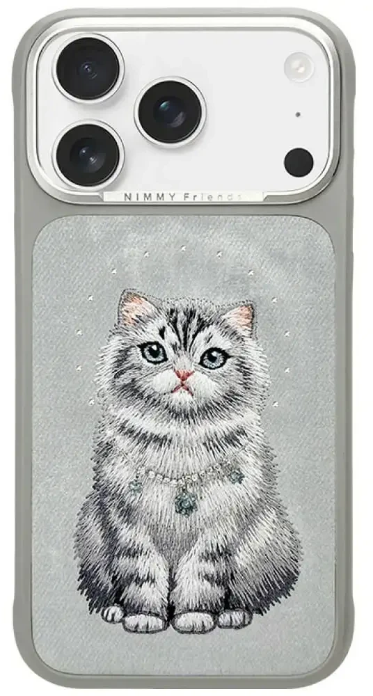 NIMMY dėklas LUCKY FASHION CAT suderinamas su MagSafe, skirtas IPHONE 18 Pro Max/17 Pro Max, pilkas
