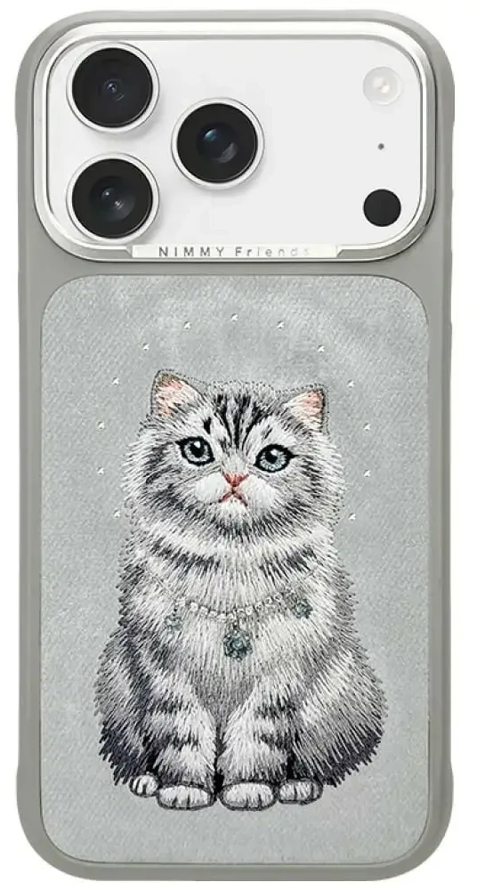 NIMMY dėklas LUCKY FASHION CAT, suderinamas su MagSafe, skirtas IPHONE 18 Pro/17 Pro, pilkas