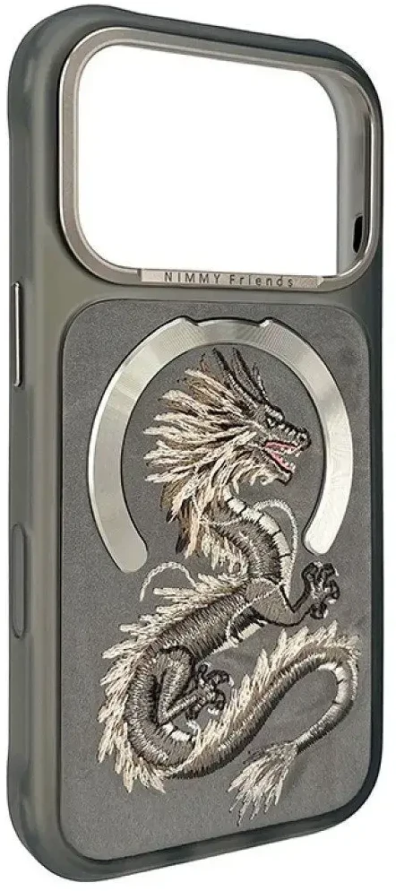 NIMMY dėklas MAGNETIC FANTASY ANIMAL DRAGON, suderinamas su MagSafe, skirtas IPHONE 18 Pro/17 Pro, pilkas