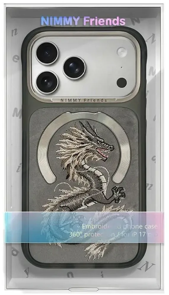 NIMMY dėklas MAGNETIC FANTASY ANIMAL DRAGON, suderinamas su MagSafe, skirtas IPHONE 18 Pro/17 Pro, pilkas