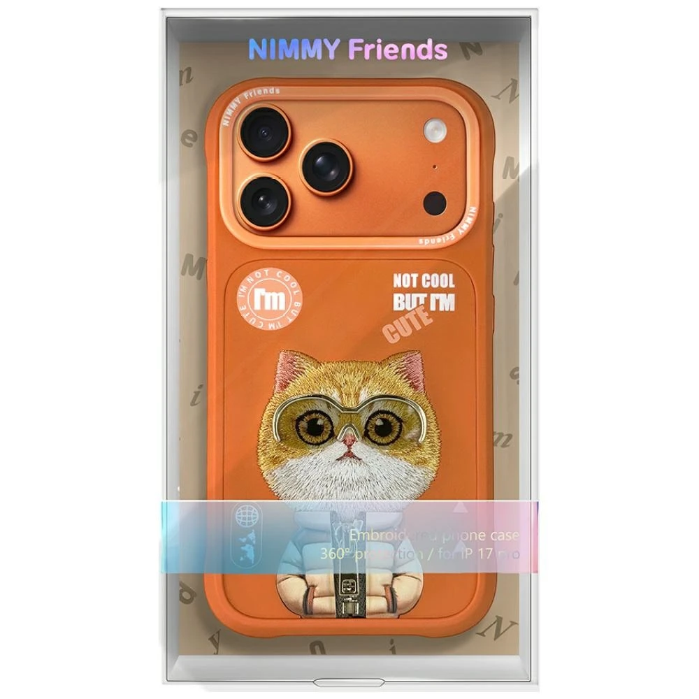 „Nimmy Cool&Cute 2.0“ katės dėklas, skirtas „iPhone 17 Pro“ – oranžinis