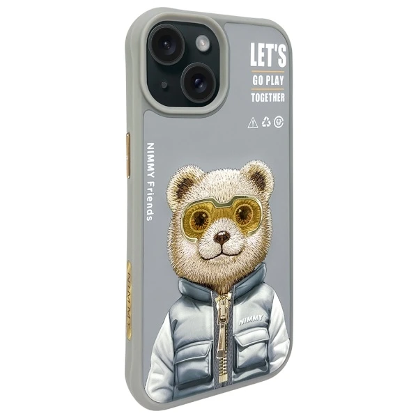 Nimmy Apple iPhone 15 6.1" dėklas telefonui pilkos spalvos Cool&Cute 2.0 Bear