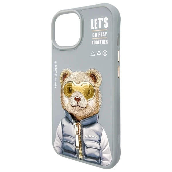 Nimmy Apple iPhone 15 6.1" dėklas telefonui pilkos spalvos Cool&Cute 2.0 Bear