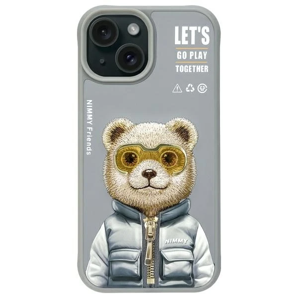 Nimmy Apple iPhone 15 6.1" dėklas telefonui pilkos spalvos Cool&Cute 2.0 Bear
