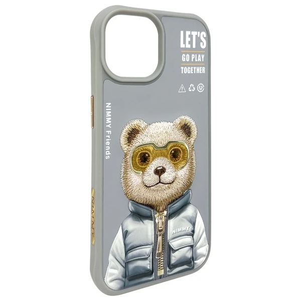 Nimmy Apple iPhone 15 6.1" dėklas telefonui pilkos spalvos Cool&Cute 2.0 Bear