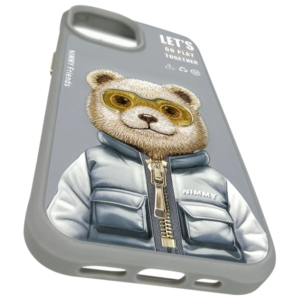 Nimmy Apple iPhone 15 6.1" dėklas telefonui pilkos spalvos Cool&Cute 2.0 Bear