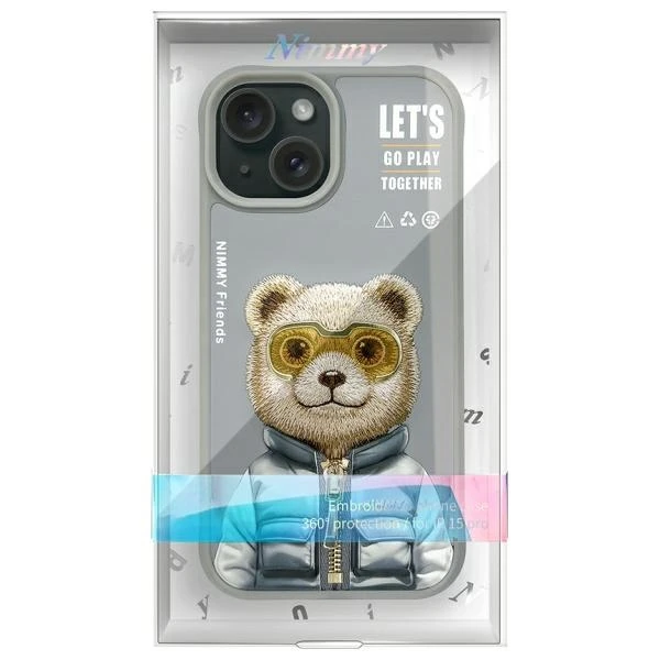 Nimmy Apple iPhone 15 6.1" dėklas telefonui pilkos spalvos Cool&Cute 2.0 Bear