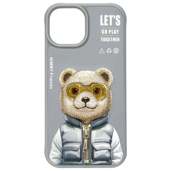 Nimmy Apple iPhone 15 6.1" dėklas telefonui pilkos spalvos Cool&Cute 2.0 Bear