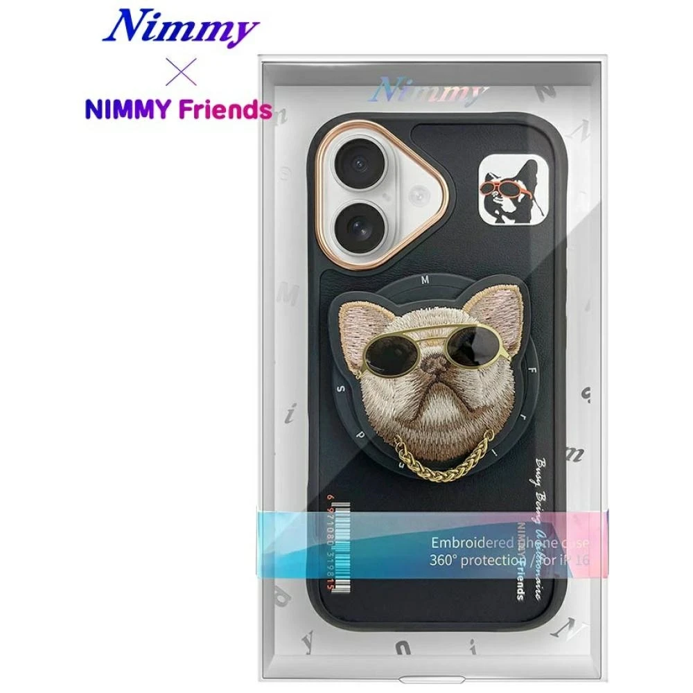 Dėklas Nimmy Glasses Cool Dog MagSafe Apple iPhone 16 juodos spalvos