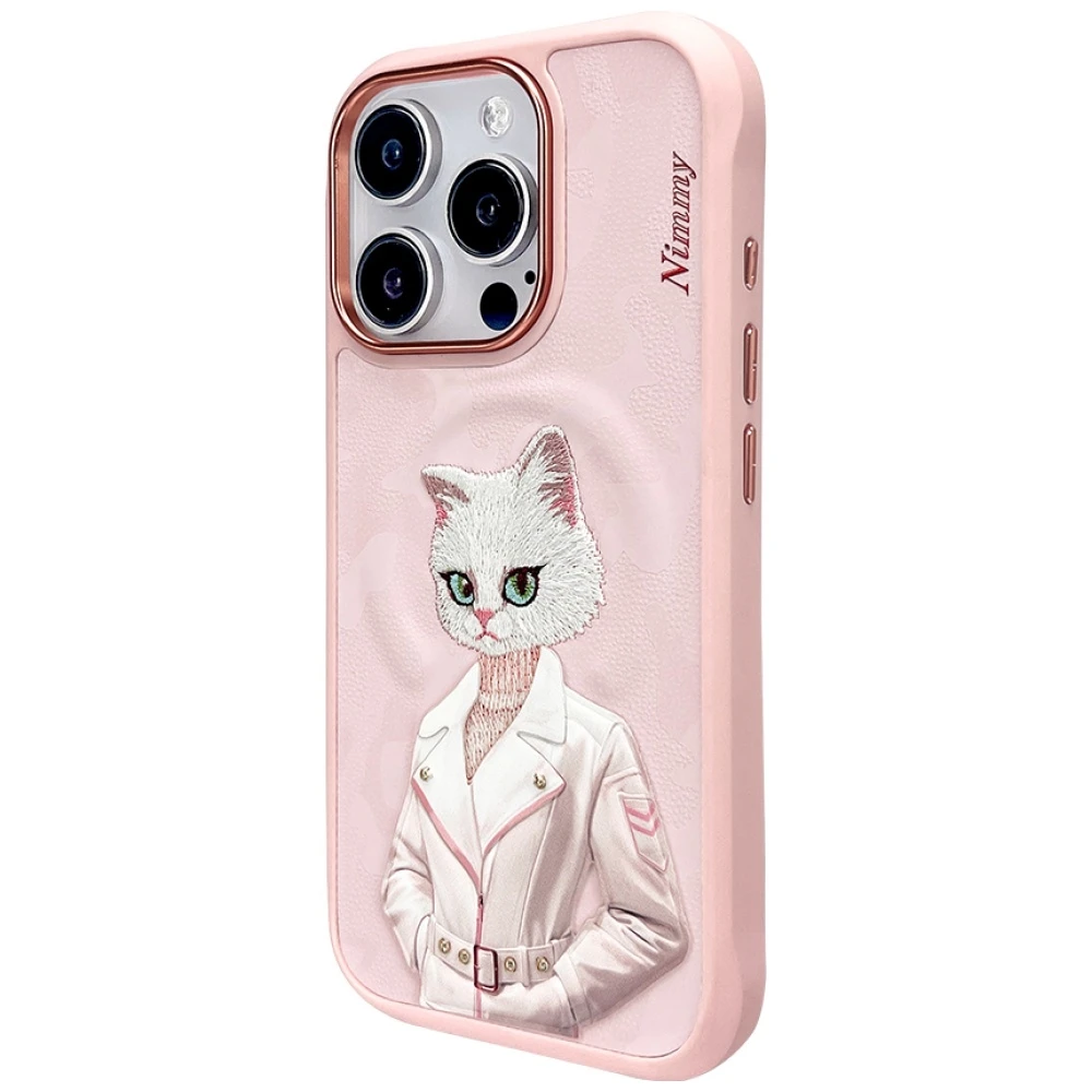 „Nimmy Magnetic“ madingas mielas augintinio formos „MagSafe“ dėklas, skirtas „iPhone 16 Pro Max“ – rožinis
