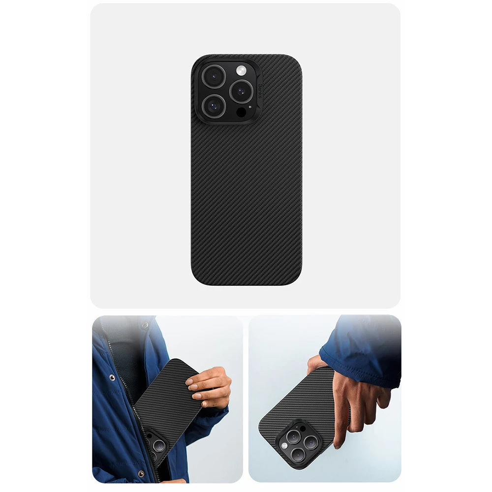 Oem Benks Magnetic Armor Air Kevlar dėklas PC Frame 600D (D066) skirtas Apple iPhone 16 Pro Max juodos spalvos