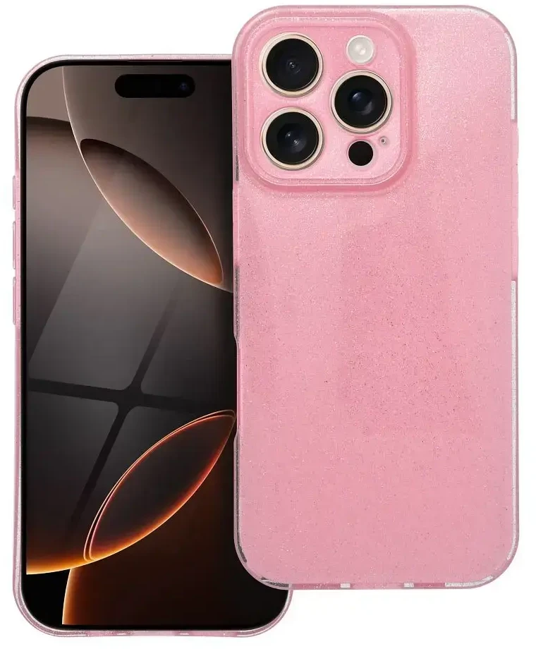 OEM dėklas, skirtas iPhone 16 PRO, skaidrus, 2 mm, mirksinčios rožinės spalvos