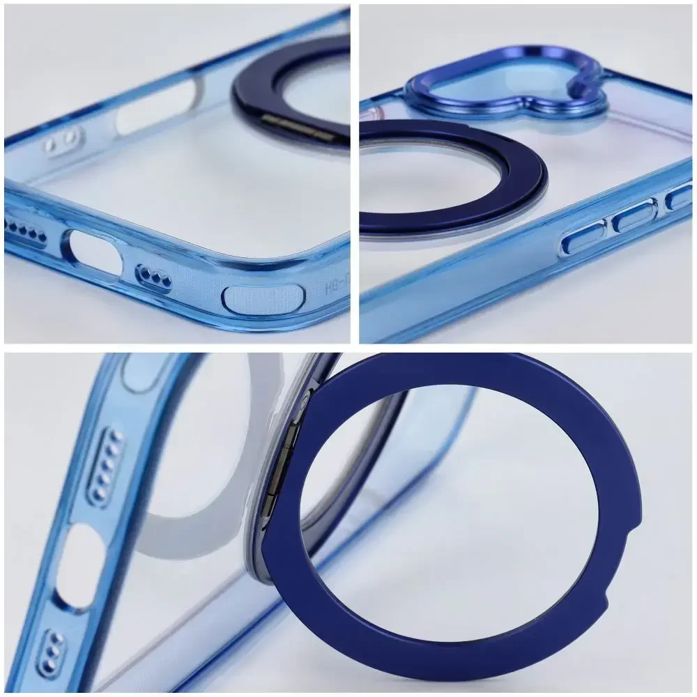 Oem dėklas iPhone 13 PRO su rėmeliu ir apvaliu stovu, suderinamas su MagSafe, tamsiai mėlynas
