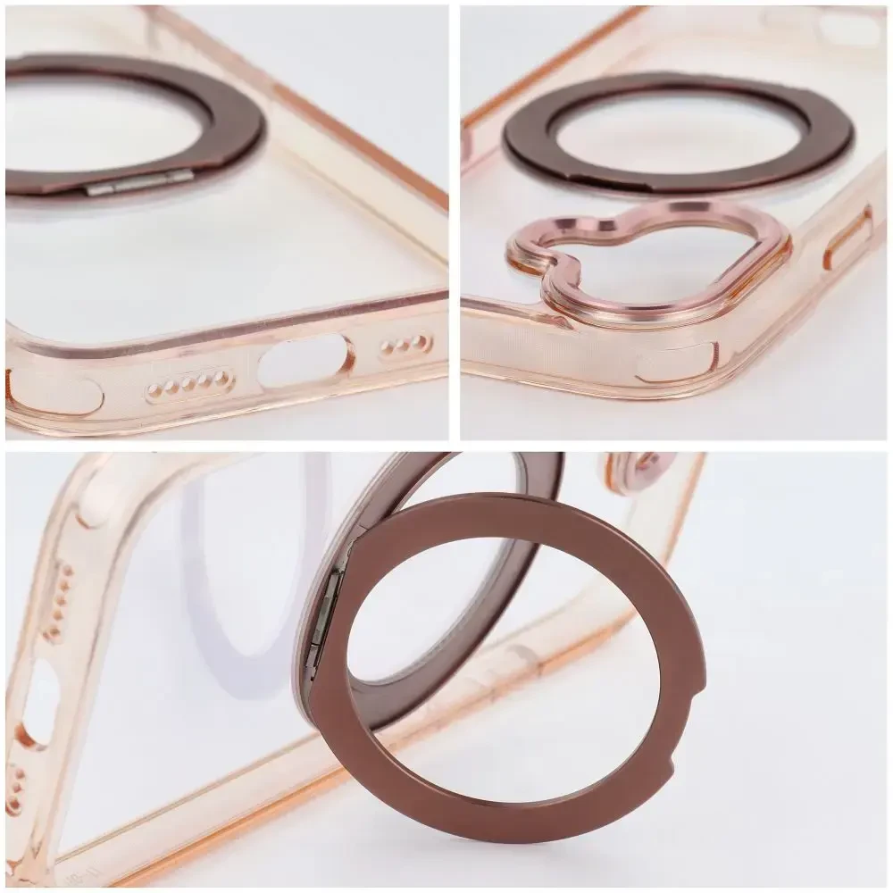 Oem dėklas iPhone 15 su rėmeliu, apskritu stovu, suderinamas su MagSafe, auksinis