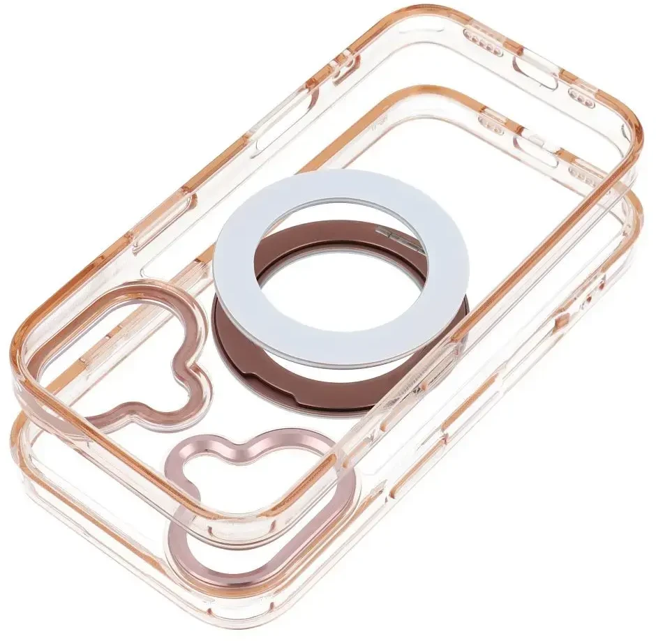 Oem dėklas iPhone 15 su rėmeliu, apskritu stovu, suderinamas su MagSafe, auksinis