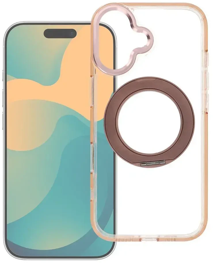 Oem dėklas iPhone 15 su rėmeliu, apskritu stovu, suderinamas su MagSafe, auksinis