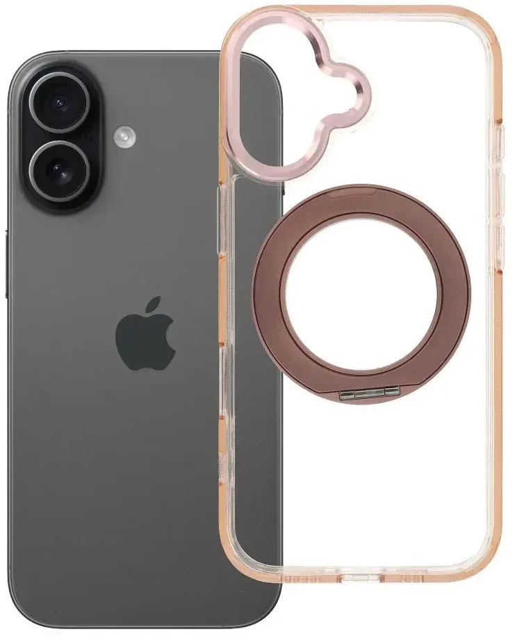 Oem dėklas iPhone 17 su rėmeliu, apskritu stovu, suderinamas su MagSafe, auksinis