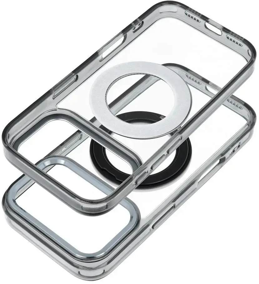 OEM dėklas, skirtas „iPhone 17 Pro Max / 18 Pro Max“ (žemas kameros kraštas), apvalus stovas, suderinamas su „MagSafe“ ir juodas
