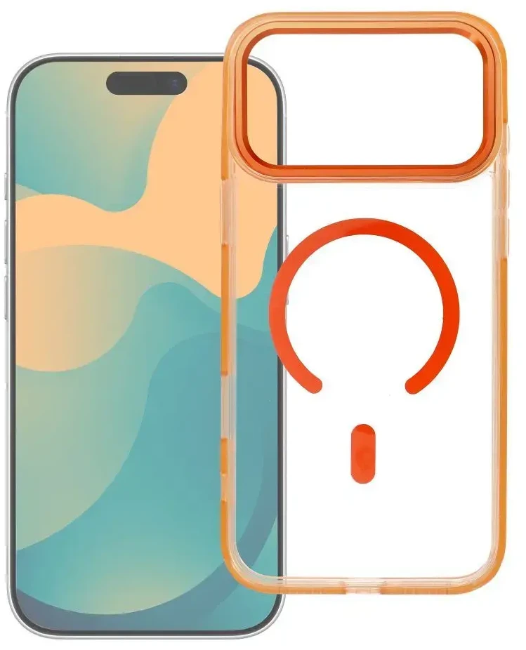 Dėklas Oem Case for iPhone 17 Pro Max / 18 Pro Max Frame Clear Hybrid Mag Cover compatible with MagSafe hermes oranžinis