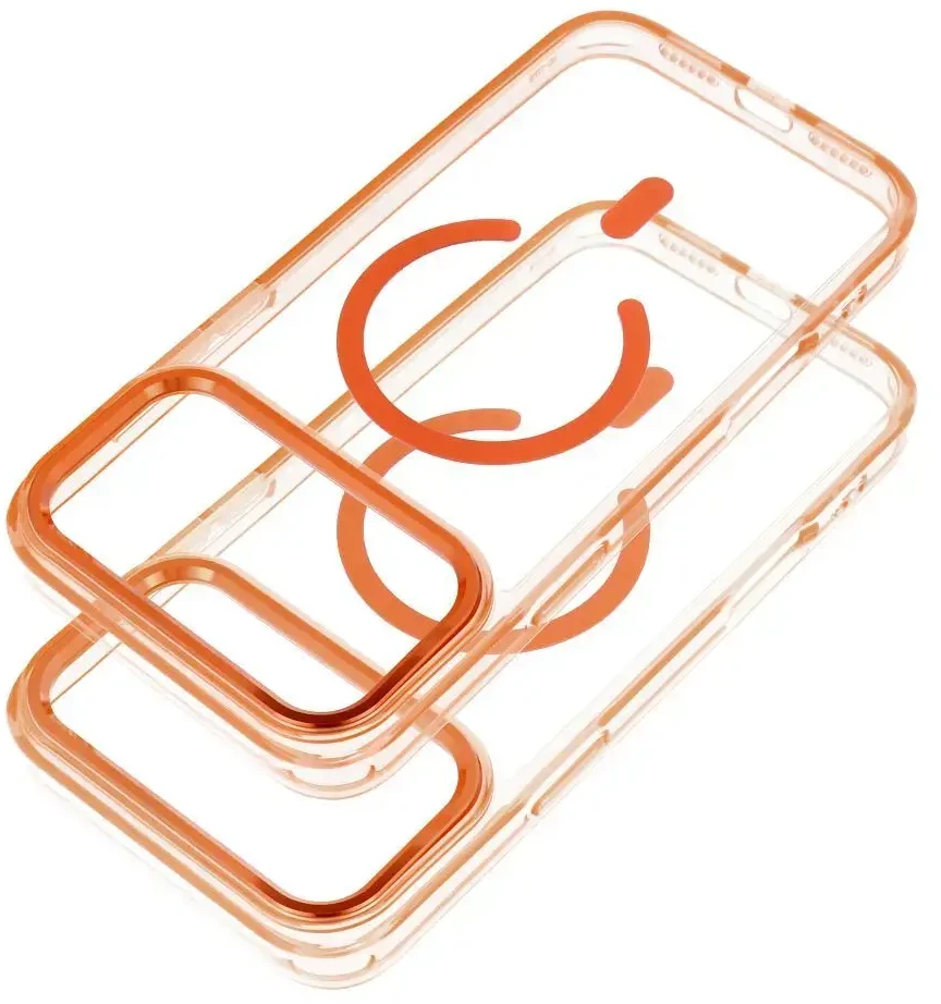 Dėklas Oem Case for iPhone 17 Pro Max / 18 Pro Max Frame Clear Hybrid Mag Cover compatible with MagSafe hermes oranžinis