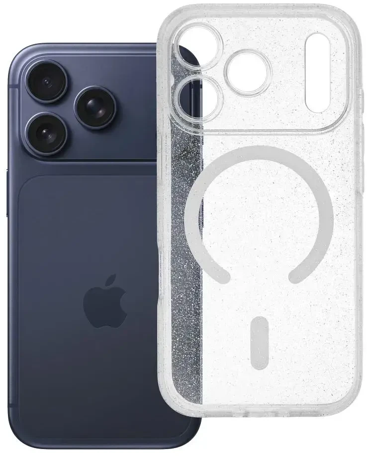 Dėklas Oem Case for iPhone 18 Pro / 17 Pro Clear Mag Cover (STR / CAMERA PROTECTION) compatible with MagSafe transparent glitter