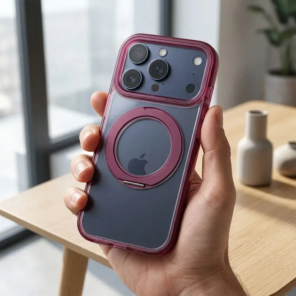 Dėklas Oem Case for iPhone 18 Pro Max / 17 Pro Max Frame Circle Stand compatible with MagSafe dark cherry