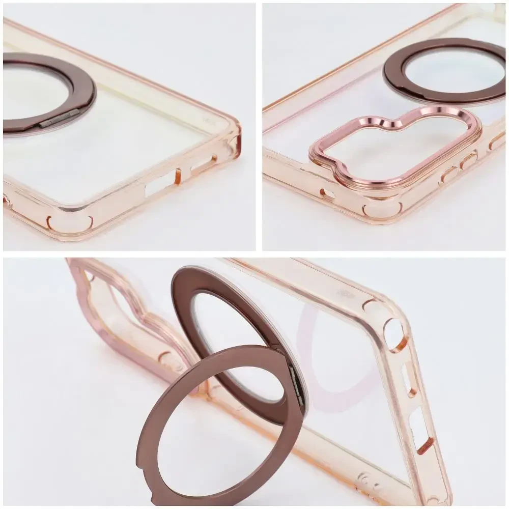 Oem Samsung S26 Frame Circle Stand dėklas, suderinamas su MagSafe, auksinis