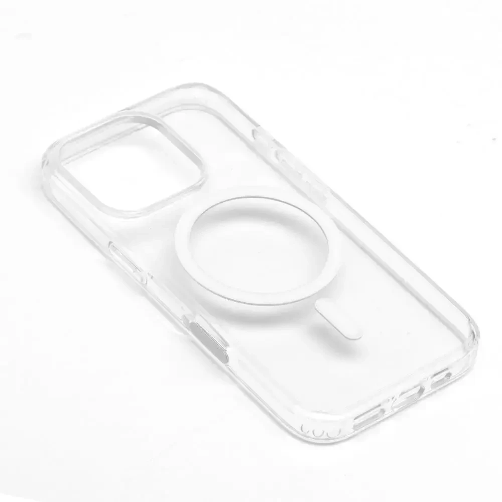 Oem Originalus „iPhone 17 Pro Max / 18 Pro Max“ skaidrus „Mag Cover Elite“ dėklas (STR / NEGELTONAS / SU KAMEROS VALDYMO MYGTUKU), suderinamas su „MagSafe“ permatomu dėklu.