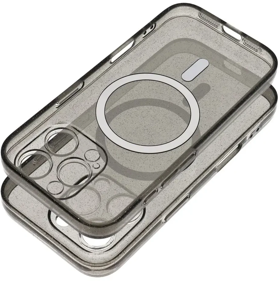 Oem Dėklas na Samsung S26 Clear Mag Cover - Glitter (Str / Camera Protection) zgodne su MagSafe juoda glitter