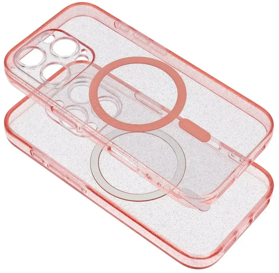 Oem Samsung S26 skaidrus Mag dėklas - blizgučiais (strypas / kameros apsauga) suderinamas su MagSafe rožiniais blizgučiais