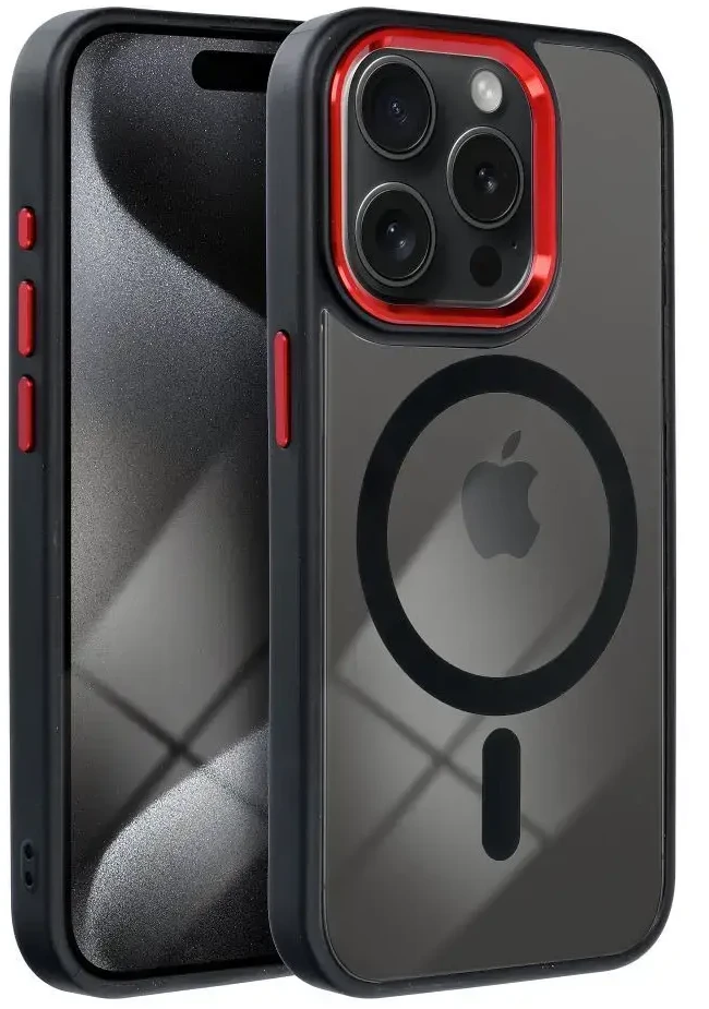 OEM dėklas, skirtas iPhone 17, spalvotas kraštas, MagSafe dėklas, juodas-raudonas