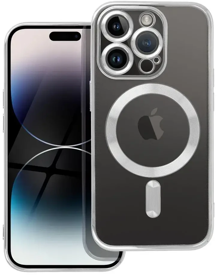 OEM dėklas, skirtas iPhone 14 PRO, Electro Mag dėklas, suderinamas su MagSafe sidabrinis