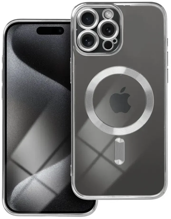 OEM dėklas, skirtas iPhone 15 PRO MAX, Electro Mag dėklas, suderinamas su MagSafe sidabrinis