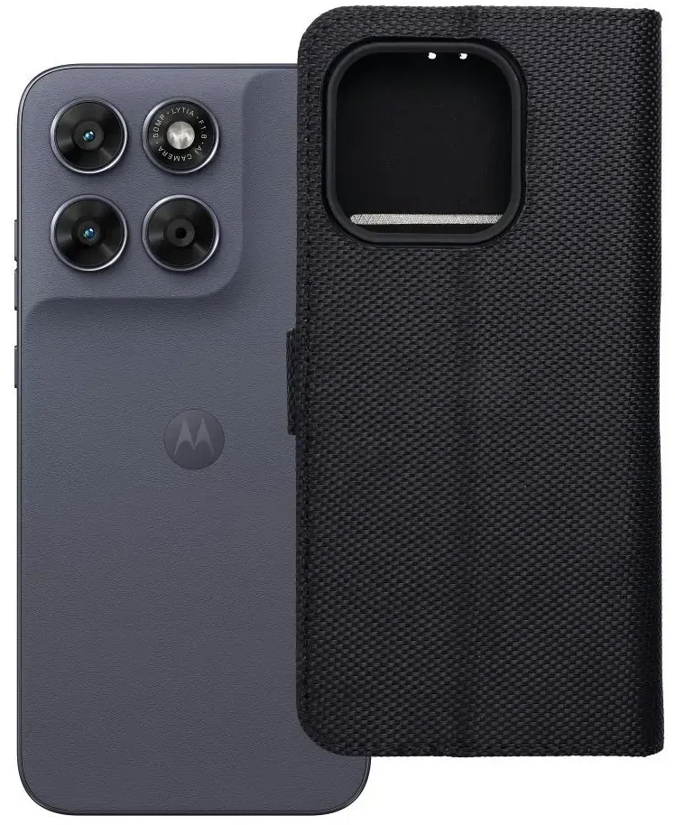 Dėklas Oem Flip case for Motorola G67 / G77 4Card RFID anti-theft tech fabric juodas