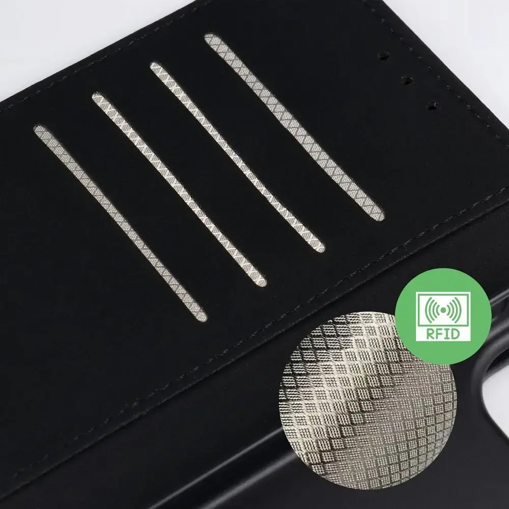 Oem Dėklas su klapką na Samsung S26 PLUS 4Card RFID antykradzieżowe tech fabric juoda