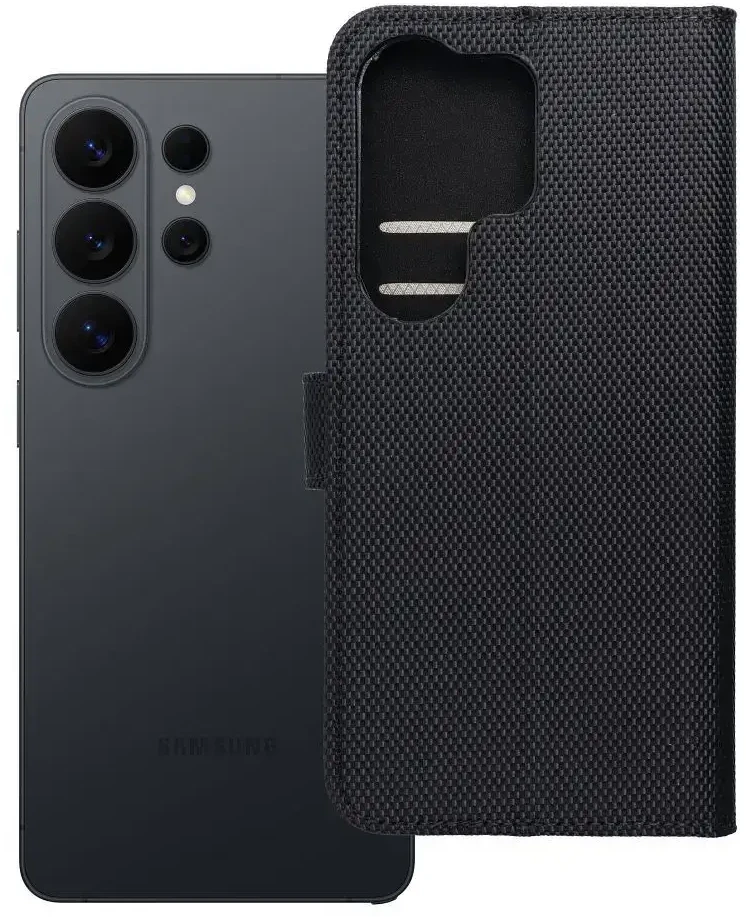 Oem Dėklas su klapką na Xiaomi 17 PRO / 18 PRO 4Card RFID antykradzieżowe tech fabric juoda