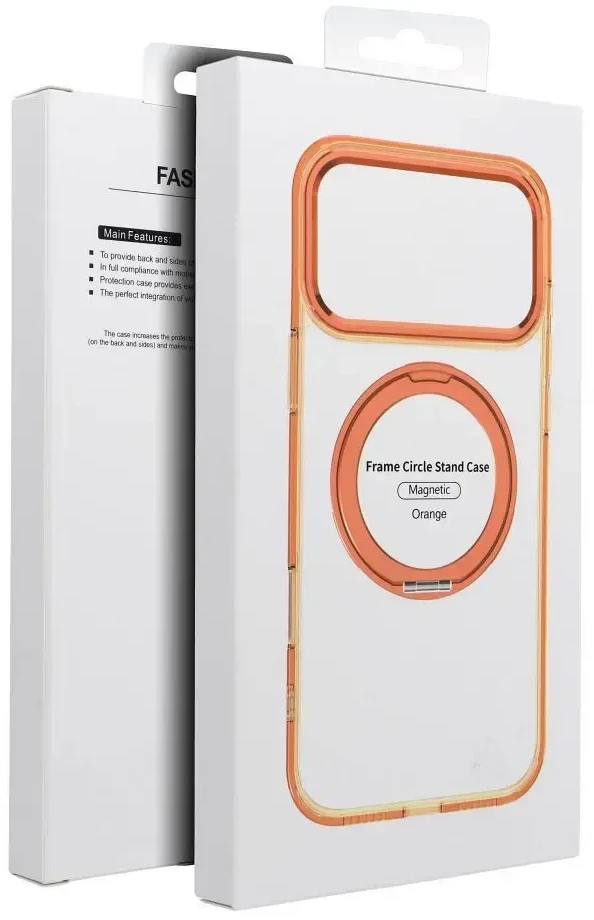 Dėklas Oem Case for iPhone 18 Pro Max / 17 Pro Max Frame Circle Stand compatible with MagSafe oranžinis