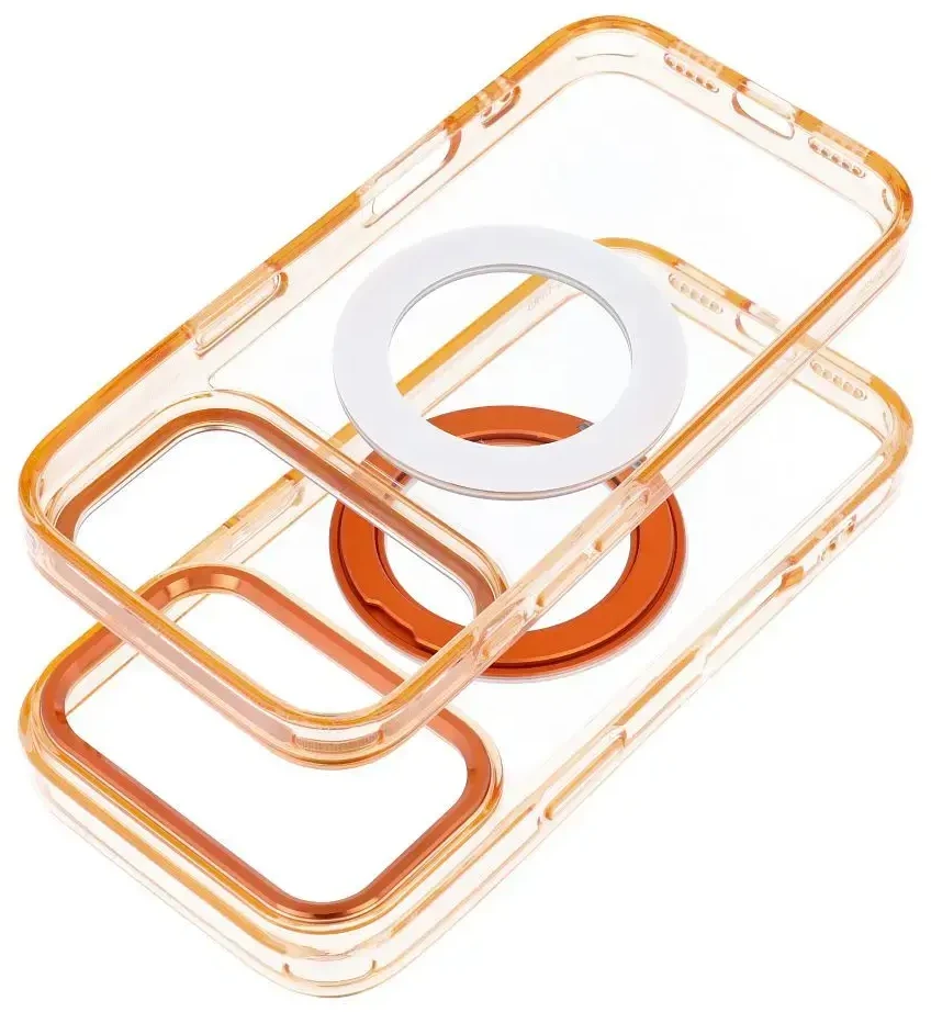 Dėklas Oem Case for iPhone 18 Pro Max / 17 Pro Max Frame Circle Stand compatible with MagSafe oranžinis