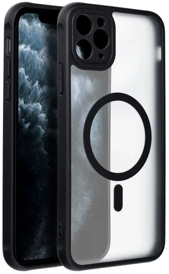 „Oem“ dėklas, skirtas „iPhone 11 PRO MAX“ telefonui, visiškai matinis „Mag“ dėklas, suderinamas su „MagSafe“ juodas