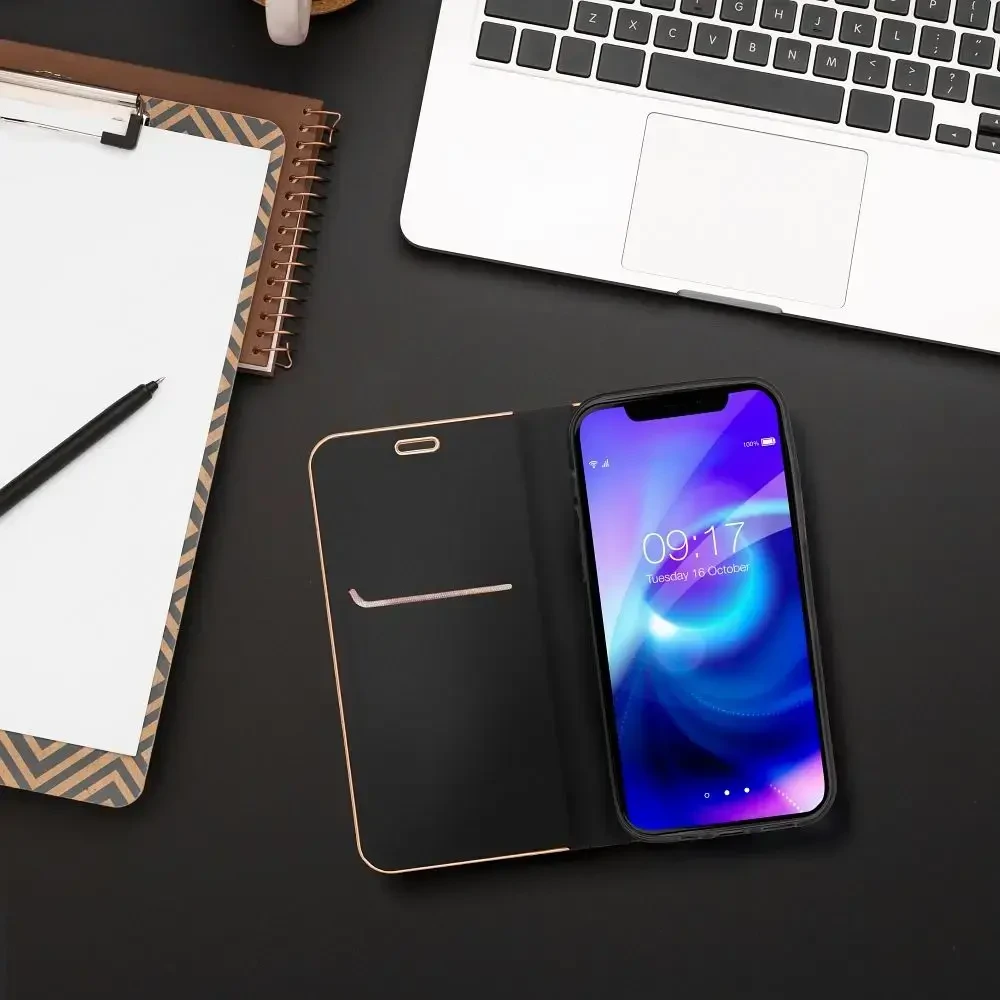 Dėklas Oem Flip case for iPhone 17 PRO MAX / 18 PRO MAX Luna Book Gold juodas