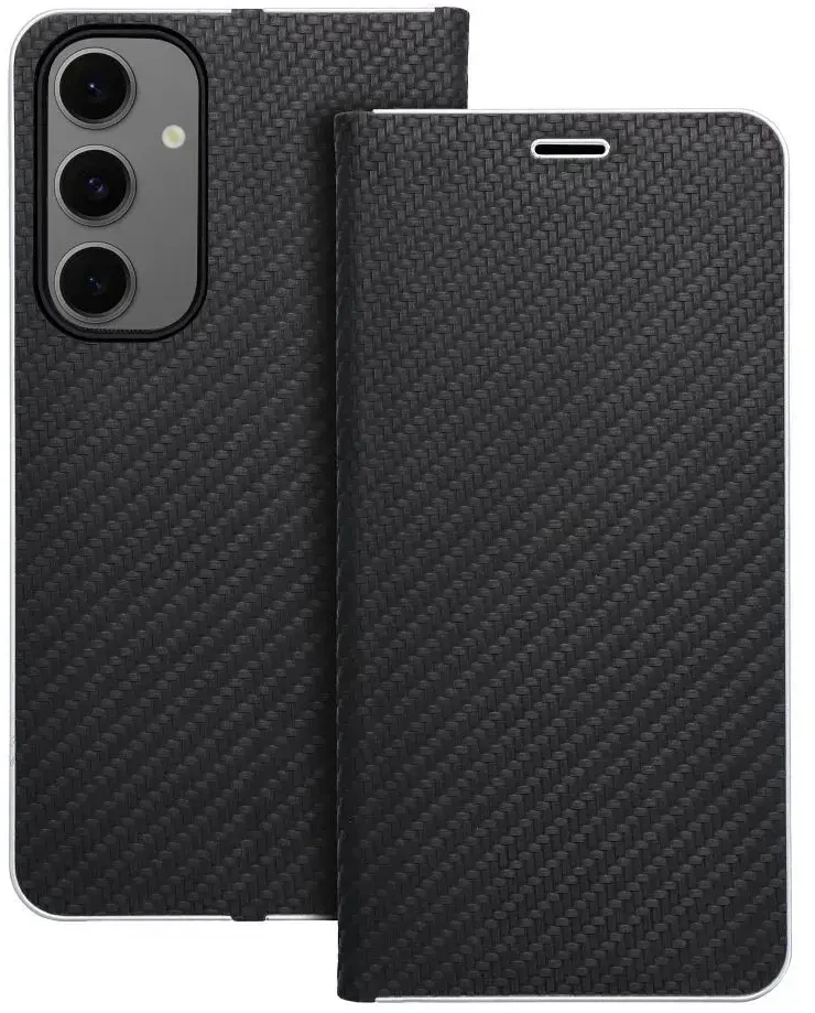 Dėklas Oem LUNA Book Carbon skirtas Samsung Galaxy S24 FE juodos spalvos